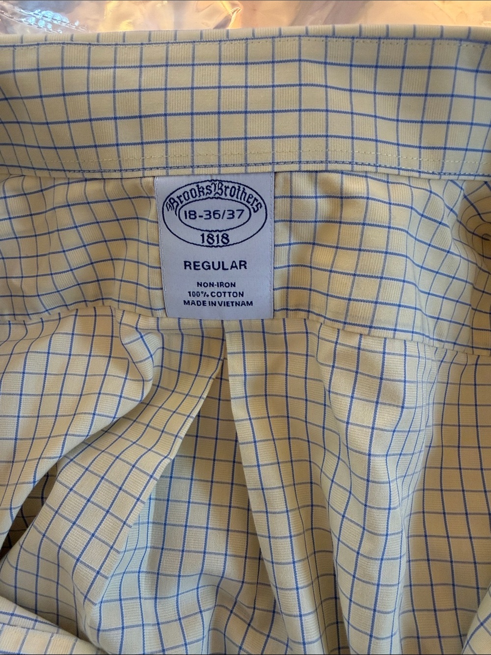 Brooks Brothers Classic men's long dress shirt in a yellow and blue plaid